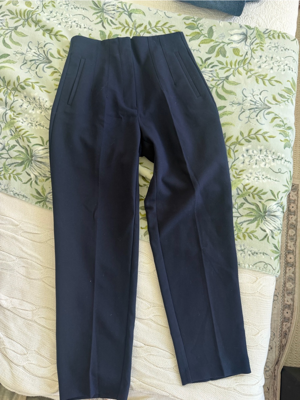 Zara Navy High-Waist Tailored Women's Trousers
